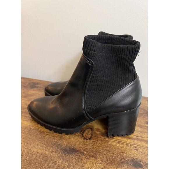 Zara Track Sole Black Sock Boot Size 38 Moto Combat Boots Slip On Heeled - Picture 6 of 16